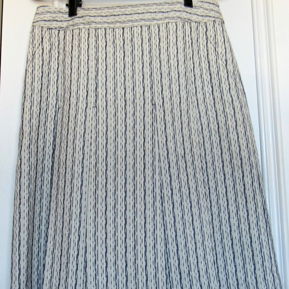 Tory Burch Cream and Navy Vertical-Stripe Midi Skirt